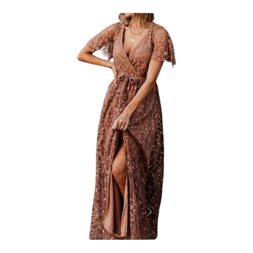 Baltic Born Mauve Lace Wrap Maxi Dress